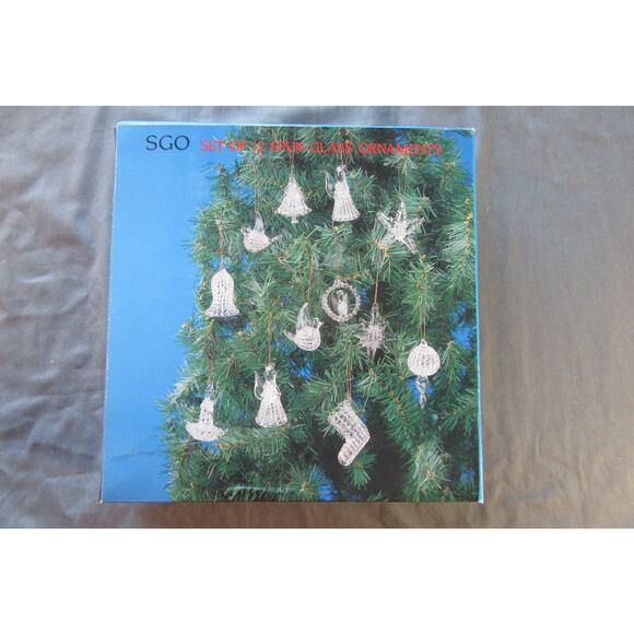 SGO Set Of 12 Clear Spun Glass Ornaments In Original Box - Picture 1 of 13